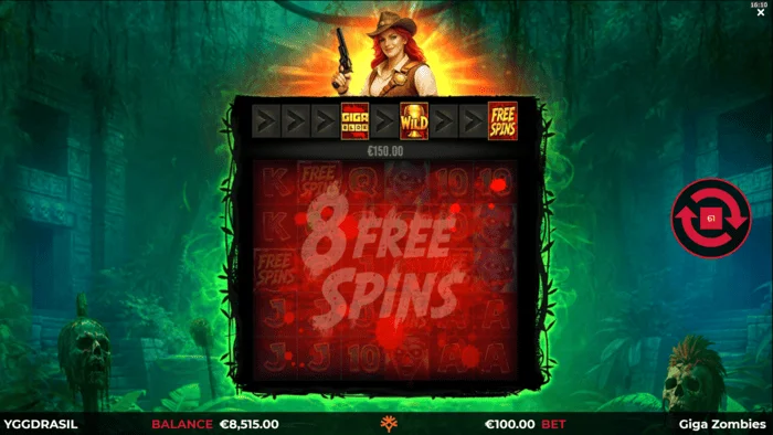 Giga Zombies - Free Spins -ominaisuuden käynnistys